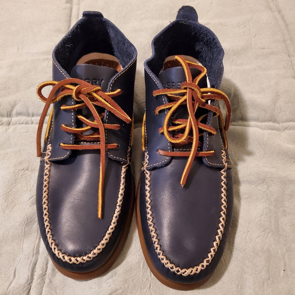 Mens Sperry Chukka Leather Top Siders - NWOT - Navy Blue Size 8